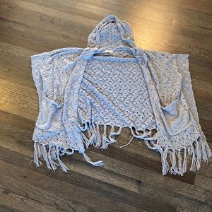 Umgee Gray Crochet Hooded Short Sleeve Small S